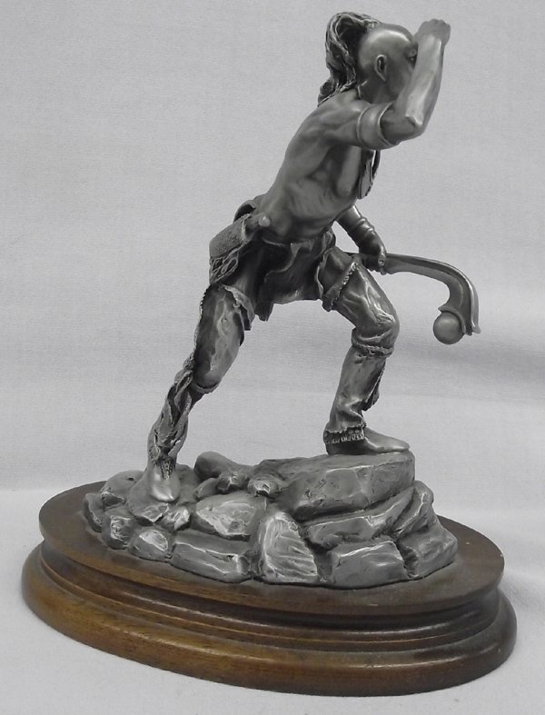 1995 Chilmark Pewter Statuette by artist Polland: From the Van Yaryan Collection, Silver City, NM we have a 1995 Chilmark Pewter Statuette - Polland. 8''H x 7''L x 4''W. ''Keeper of the Eastern Door'' USA. 345/500 marked, dated and authenticity.