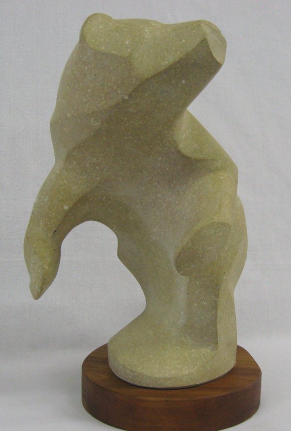 Navajo Stone Bear Sculpture by Eddy Shotz: Heavy Navajo Stone Bear Sculpture on wood base by Eddy Shotz. Sculpture Measures approx. 12''H x 7''K