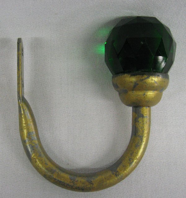 Antique Boudoir Glass & Brass Wall Hook: Antique Glass & Brass Wall Hook, measures approx. 5''H x 4.5''W
