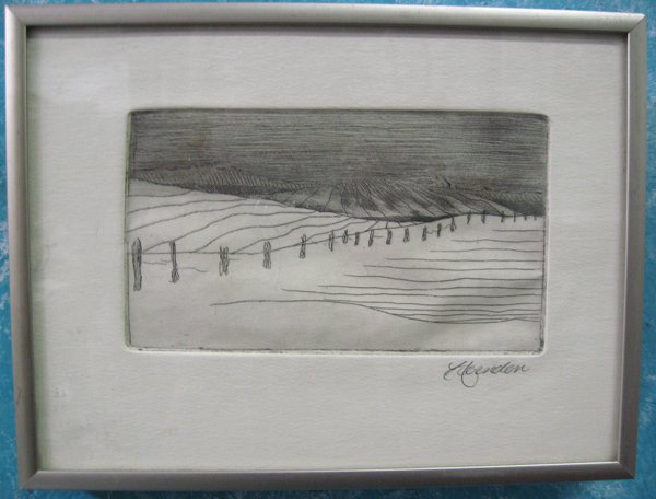 Original ''Texas Sand Hills'' Pencil by Fran Herndon: Original ''Texas Sand Hills'' Pencil Drawing by Fran Herndon. Image measures 3'' x 5 3/4'', frame size 6''x8''.