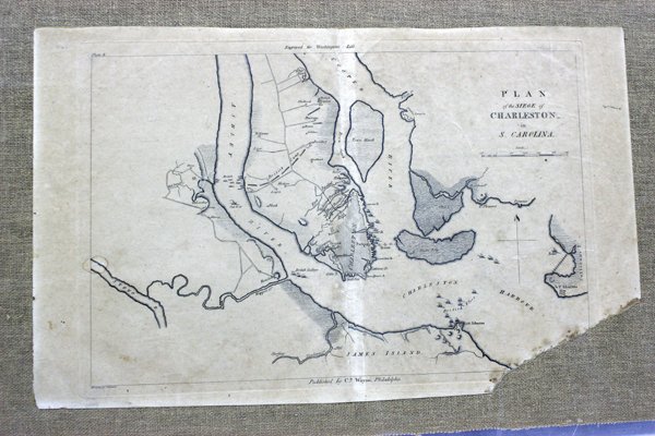 1807 Seige of Charleston Revolutionary War Map - Lewis: Seige of Charleston Revolutionary War Map (1807). This Wonderful item, in it's sealed plexiglass frame, Measures approx. 9'' x 14.5'' This map is form the original Atlas Volume of John Marshall's famo
