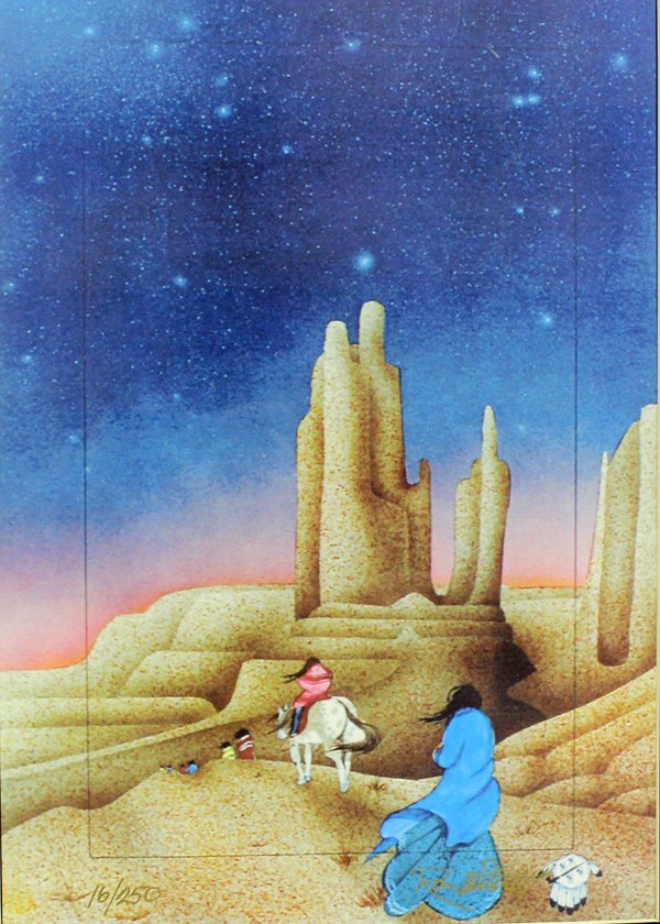 Ltd. Ed. Cherokee Print ''Dark Passage'' by Mitchell: Ltd. Ed. Cherokee Print ''Dark Passage'' by Ron Mitchell, #16/250, measures 12.75'' x 9'', numbered in lower left corner, hand signed by artist in lower right corner, comes with COA, Artist Bio: Ron M