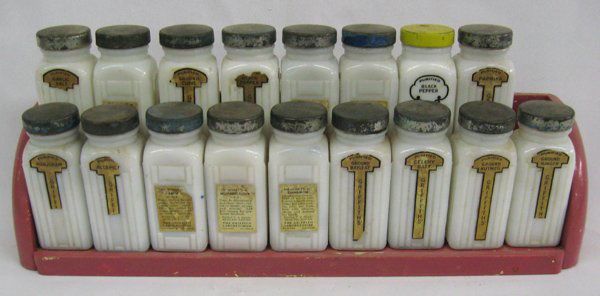 1017 Set Of 18 Griffith S Spice Jars Milk Glass W Ori Jun 20 2008 Dennis Auction Service Inc In Nj