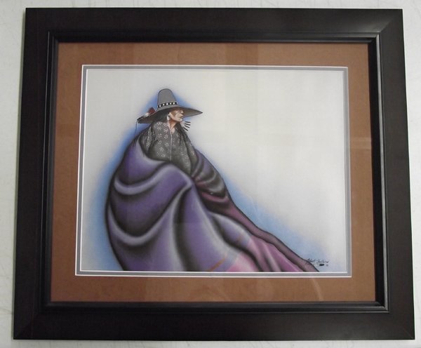 Kiowa Robert Redbird Framed and Matted Print: Kiowa Robert Redbird Framed and double Matted Print, visual measures 12'' x 16'', Artist Bio: (1939-present) Raised in Dallas, Texas, and later settling in Phoenix, Arizona, Robert Redbird, Sr. is a p