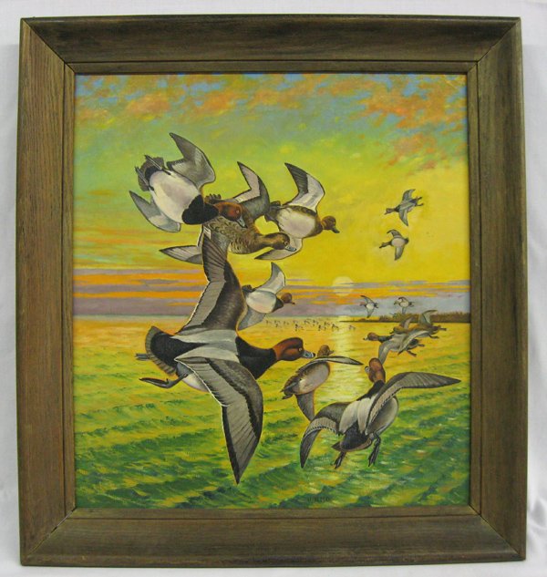 Original Oil Painting of Duck - JC Reed 1897-1984: Original Oil Painting on Canvas by artist James Corbett Reed (1897-1984). Original Oil Duck Painting by Reed, Visual measurement 22.5''H x 20''W