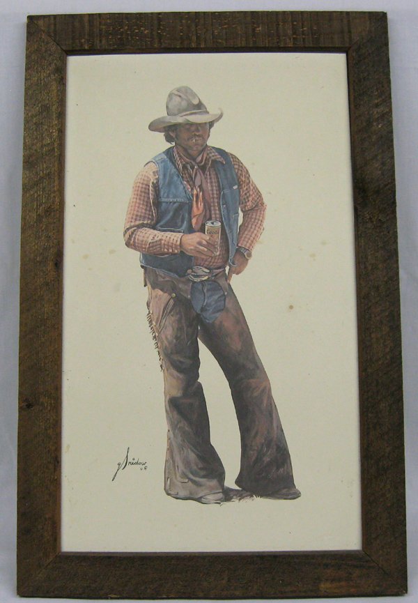 Framed Cowboy Coors Beer Print by Snidow: Framed Cowboy Coors Beer Print by Snidow, measures 25''H x 13.5''W