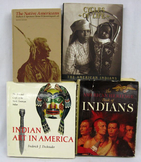 Collection of 4 Books on Native Americans: Collection of 4 Books on Native Americans. Included are #1. ''The Native Americans'' Robert F. Spencer/Jesse D. Jennings, #2 ''Indian Art in America'' Frederick J. Dockstader, #3 ''The American Herita