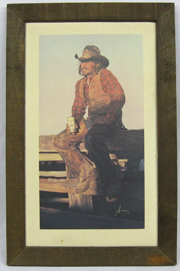 Framed Cowboy Coors Beer Print by Snidow: Framed Cowboy Coors Beer Print by Snidow, measures 25''H x 13.5''W