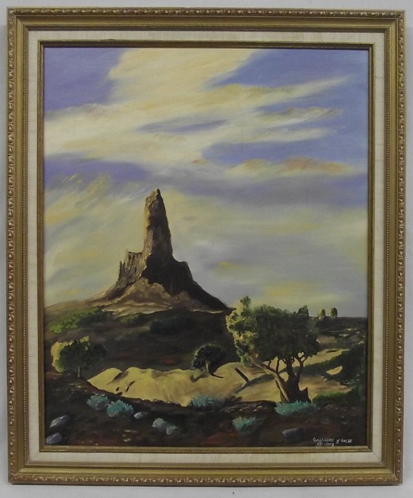 Original Oil Painting Sunset at Kayenta - Giese: Framed Original Oil Painting ''Sunset at Kayenta'' by New Mexico Artist Don Gallegos y Giese. Painting measures approx. 24''H x 20''W, oil on canvas. Kayenta (Navajo: Tó Dinéeshzhee?) is a census-de