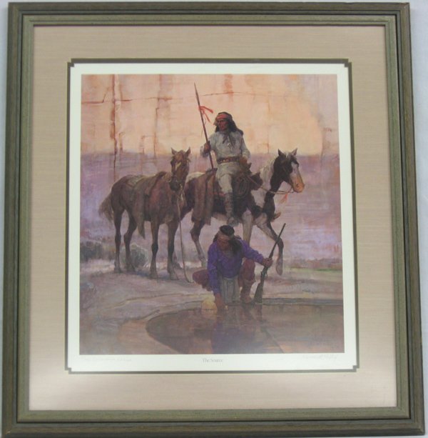 Framed Matted Signed & Numbered Print by K. Riley: Framed Matted Signed & Numbered Print by Kenneth Riley. Titled ''The Source'' Print is numbered 17/40 Conservation Edition. Visual measurement of approx. 18'' x 17''.