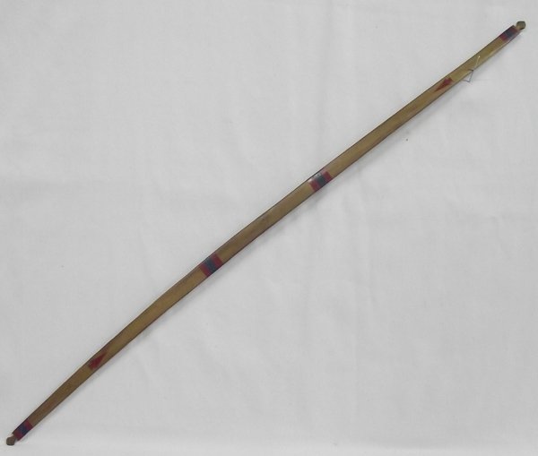 1940s Native American Painted Dance Bow: 1940's-'50s Native American Painted Dance Bow measures 36''L x 1''W, red and blue striped band accents on center area