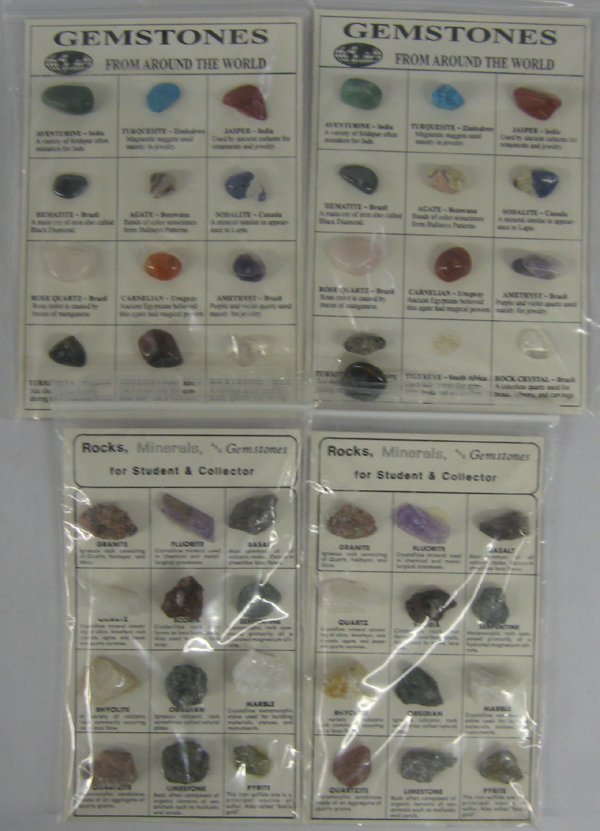 Gemstones From Around the World Specimen Cards: Gemstones From Around the World Specimen Cards, 8''L x 5.5''W, includes 2 Gemstones From Around the World Cards which have the following specimens: aventurine, turquesite, jasper, hematite, agate, sod
