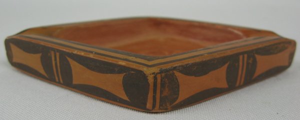Vintage Hopi Ashtray by Nampeyo: Vintage Hopi Ashtray by Nampeyo, measures 4.5'' x 3.25'', diamond shaped, accented with traditional designs, signed on bottom Nampeyo