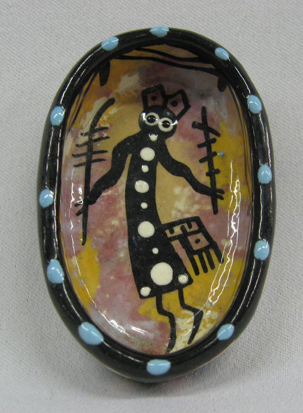 Apache Mana Pottery by Immanual ''Mana'' Trujillo: From the Southwestern Americana Collection Scottsdale AZ we have an Apache Mana Pottery by Immanual ''Mana'' Trujillo (May 25, 1928 - June 24, 2010), measures 2.75''L x 1.75''W x .5''H, signed on bott