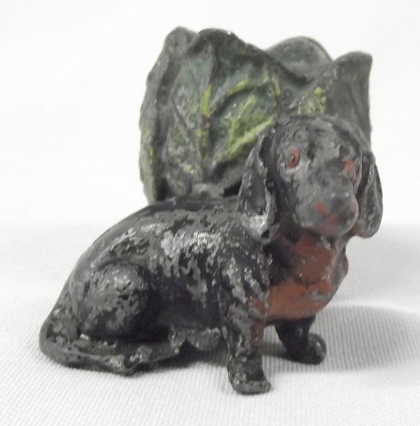 Antique Cast Metal Dog Toothpick Holder: Antique Cast Metal Dog Toothpick Holder, measures 2.75''L x 1.75''H