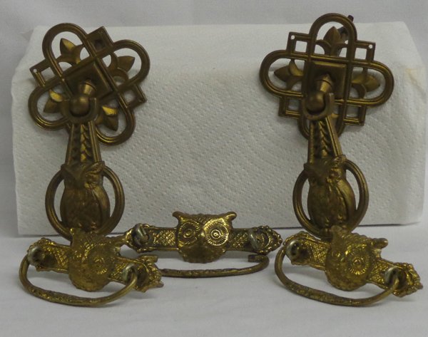 Antique Brass Owl Hardware Handles: Vintage Brass Owl Hardware, largest measures 7.75''L x 3.5''D, very ornate