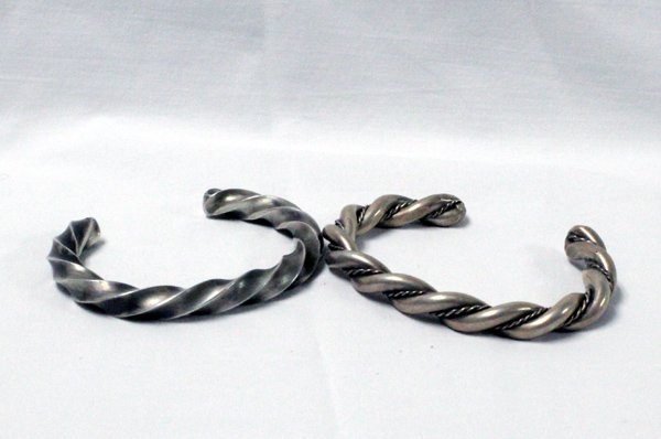 Navajo Sterling Silver Guard Bracelets: From the Tucson, Arizona Collection. Fantastic Navajo Sterling Silver Guard Bracelets, #1 Brushed Silver by Robert Johnson, inside measures 5.75'' which includes opening x .25''W, 44.8g in wt, stamped