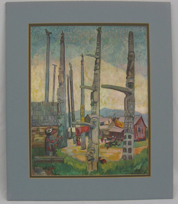 Rare M. Emily Carr Kitseukla 1912 Print: From the Tucson, Arizona Collection. Rare M. Emily Carr Kitseukla 1912 Print, measures 14'' x 18'', Distributed by the VAG in the 80's. This print is discontinued, can be rolled to ship, Artist Bio: E