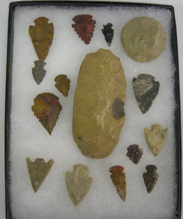 Stone Tools and Stone Arrowheads: Stone Tools and Stone Arrowheads, longest measures 4''L, age and origin unknown, Acquired in accordance with all State and Federal Regulations