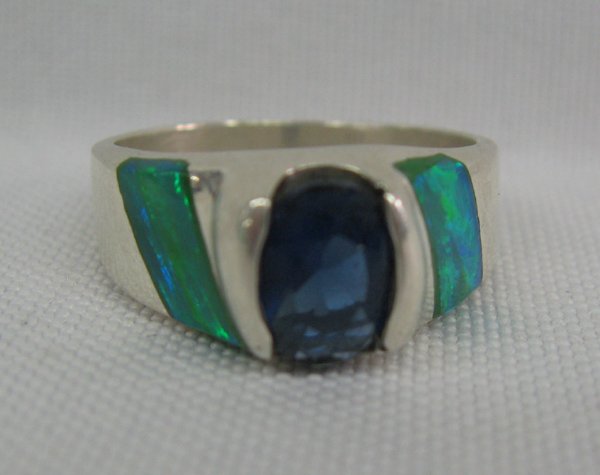 Sterling Silver Iolite Opal Ring, Size 8.5: Sterling Silver Iolite Opal Ring, size 8.5, 5/16''W, 7g in wt.