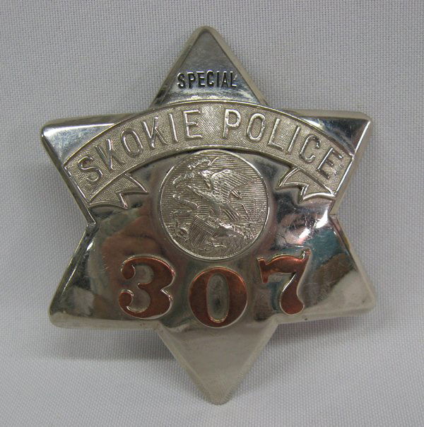 Authentic Special Skokie Police Badge: Authentic ''Special'' Skokie Police Badge, #307, applied in copper. Stamped ''C.M.Hanson Co, Chicago''. Measures 3.5''.