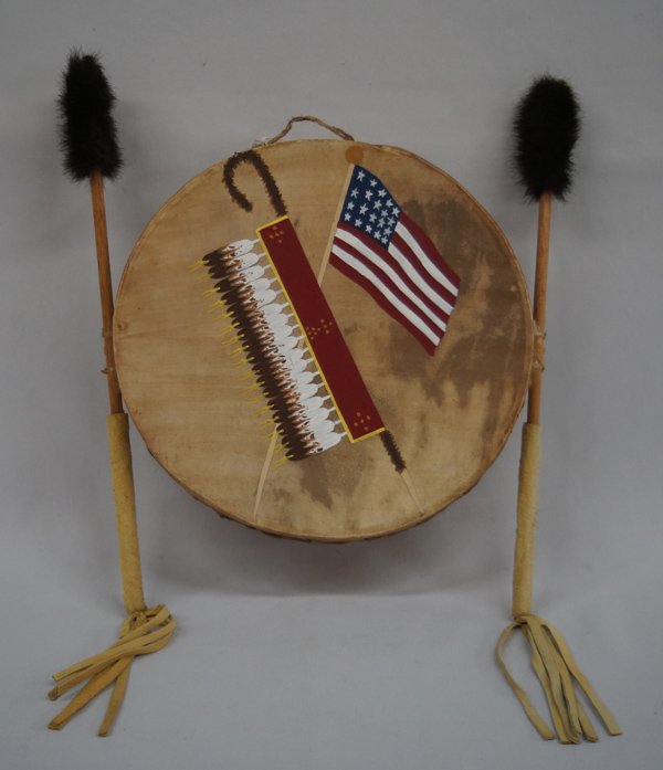 Lakota Sioux Drum by Deon Stands and Looks Back