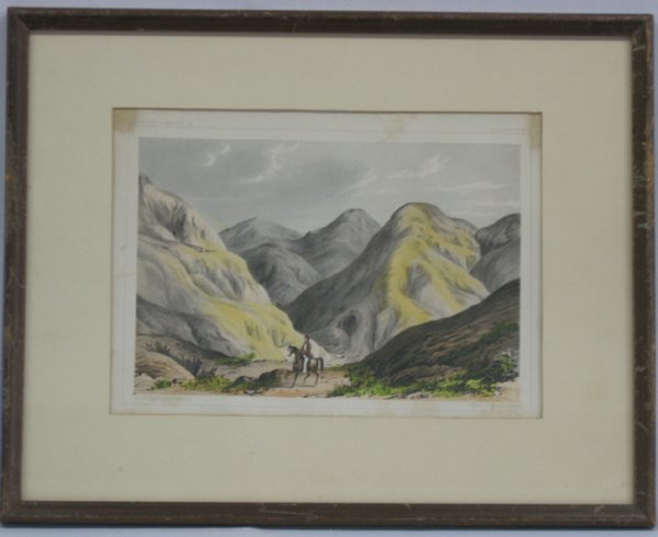 Lithograph from Koppel Sketch by A. Hoen & Co. Balto: Litho from a U.S. P.R.R. Exp 8 Surveys Cal Sketch by Charles Koppel, by A. Hoen & Co. Balto, visual measures 5'' x 8.5'', framed and under glass