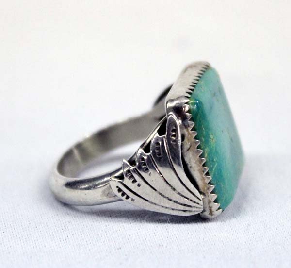 Navajo Silver Flanders Turquoise Ring - W. Etsitty: Navajo Sterling Flanders Turquoise Ring by Wayne Etsitty, Hallmarked W, Sz 9, 5/8''L x 5/8''W, & weighs 8.8gr