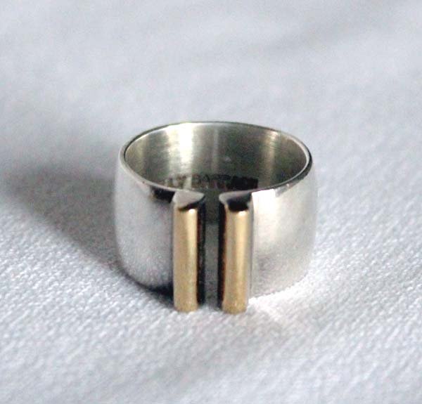 14K Gold and Sterling Silver Ring - L. Barrack Sz7: 14K Gold and Sterling Silver Ring by Lilly Barrack, Size 7 and can be made bigger, measures approximately .5''W, stamped 14K and .925, 10.92g in total wt.