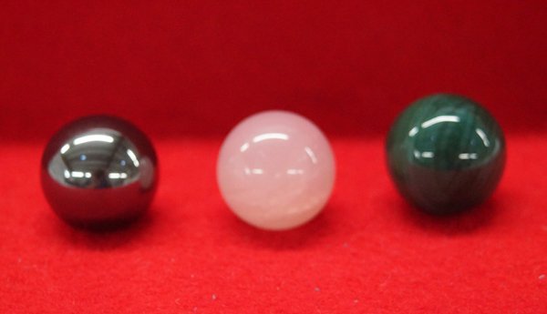 3 Marbles: Malachite, Rose Quartz, Hematite: 3 Marbles: Malachite, Rose Quartz, Hematite, each measuring .75''D