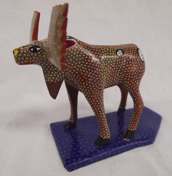 Oaxacan Alebrije Carved Wooden Moose, Signed: Oaxacan Alebrije Carved Wooden Moose, Signed Estela Fabian. Intricatedly painted in the traditional style, measures 5 1/2'' x 7 1/2''.