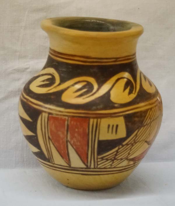 Vintage Hopi Pottery Jar by Irene Shupla: Vintage Hopi Pottery Jar by Irene Shupla, measures 6''H x 6''D, signed on bottom by artist, nice thick walled jar, Artist Bio: Irene Shupla, Hano village at First Mesa and from the Kachina/Parrot Clan