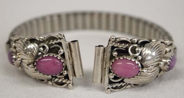 Navajo Sterling Ladies Watchband: Navajo Sterling Ladies Watchband, measures 5.5'' end to end, tip measures .75''W x 1''L, traditional Navajo style setting, 15.21g in total wt.