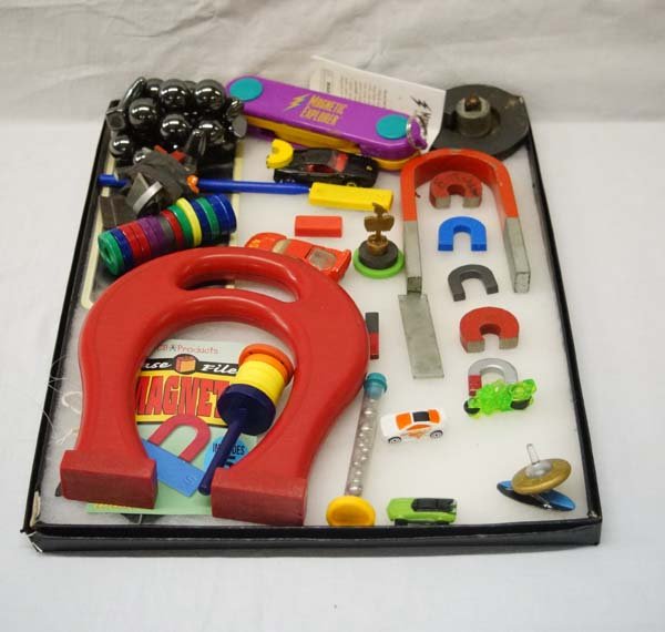 Collection of Educational Magnets: Collection of Educational Magnets Learning Tools, collection includes extra large horseshoe magnet, magnetic writing screen with writing wand, magnetic cars and motorcycle, bar magnets, disc magnets, 