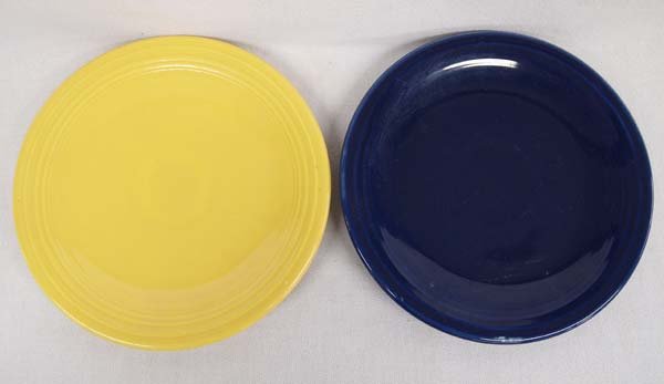 2 Vintage Fiestaware Saucers: 2 Vintage Fiestaware Saucers, marigold and cobalt blue, measure 6.25D x .5''H