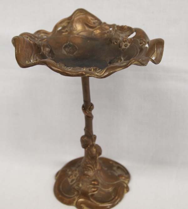 Antique Turn of the Century Copper Plated Pedestal Dish: Antique Turn of the Century Copper Plated Pedestal Dish, measures 7''H x 6''D, floral designs, bottom is marked 657 Trademark J.B. Signifies the Best, FYI: Jennings Brothers Manufacturing Company oper