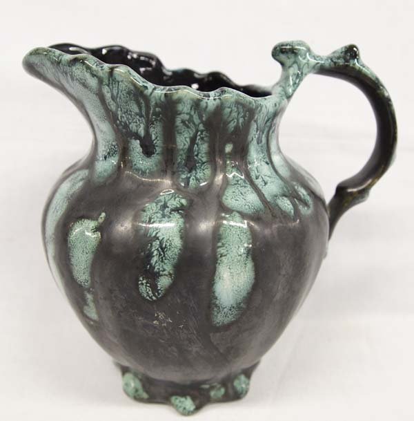 Antique Mexican Dripware Pitcher: Antique Mexican Dripware Pitcher, hallmarked by artist, measures 7''H x 7''W x 5''D, beautiful teal in color