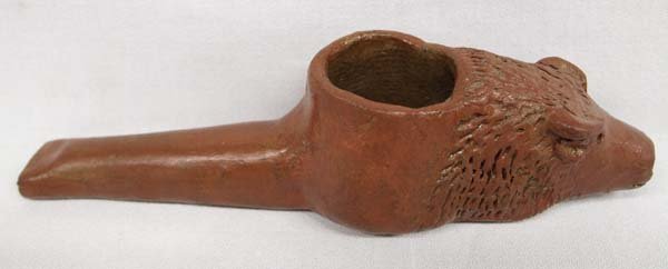 Navajo Buffalo Head Pottery Pipe: Navajo Buffalo Head Pottery Pipe, measures 8''L x 2''H