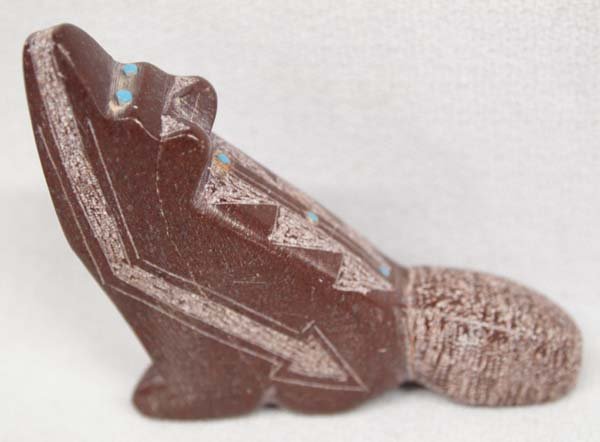 Zuni Carved Pipestone Coyote Fetish by P. Wallace: Zuni Carved Pipestone Coyote Fetish by Patrick Wallace, measures 2.5''L x 2.25''H x .5''Deep, signed on bottom by artist