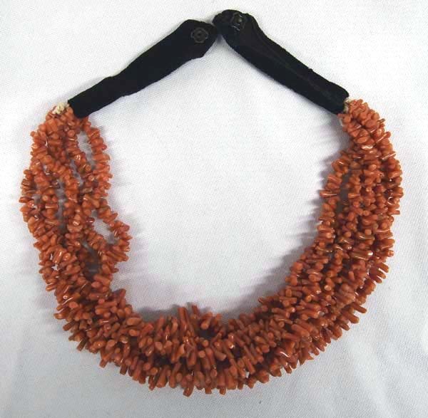 Antique Natural Branch Angel Coral Choker: Antique Natural Branch Angel Coral Choker, measures 17'' end to end, 7 strand, black velvet ribbon snap closure, absolutely elegant
