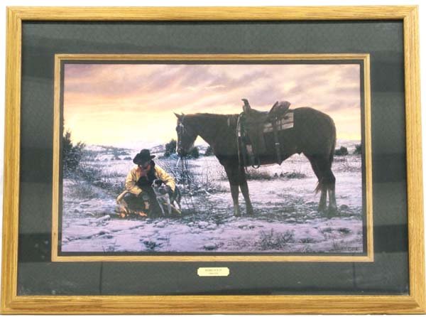 Hurry Up Sun Up Framed Print by Tim Cox: Hurry Up Sun Up Framed Print by Tim Cox, beautifully framed and matted, visual measures 18''W x 27.5''L, framed 30'' x 39'', come with provenance and brass title/artist plate