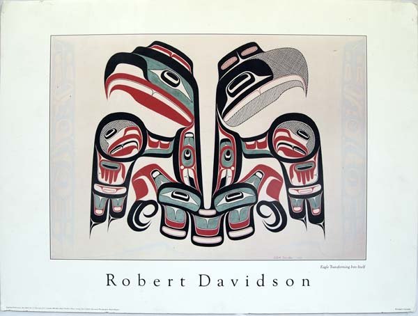 Northwest Coast Haida Print by Robert Davidson: Northwest Coast Native American Haida Print by Robert Davidson from a 1957 Original ''Eagle Transforming Into Itself'', bottom of print reads ''Garfinkel Publications, Box 46617, Stn. G, vancouver, B.