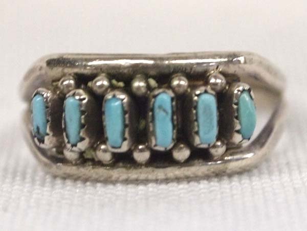 Zuni Silver Needlepoint Turquoise Ring, Size 5.5: Native American Zuni Sterling Silver Needlepoint Turquoise Ring, Size 5.5, measures .5''W, very dainty, 1.94g in total wt.
