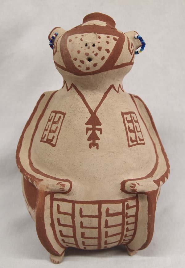 Maricopa Human Effigy by Dorothea Sunn-Avery: Native American Maricopa Red-on-Buff Pottery Human Effigy (Hohokam Style) by Dorothea Sunn-Avery, measures 7''H x 4''W, missing nose, signed by artist
