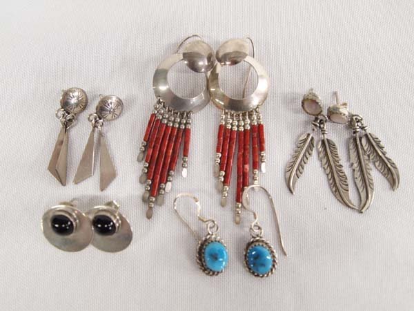 5 Pr Navajo Sterling Silver Earrings, Multi-Stone (1 of 6)