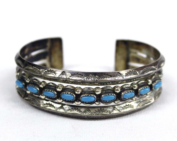 Navajo Bell Trading Post Silver Turquoise Bracelet (1 of 3)