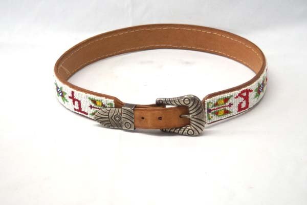 Plains Indian Leather & Silver Beaded Belt (1 of 3)