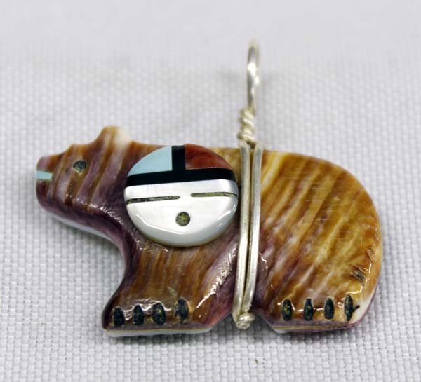 Zuni Silver and Purple Shell Bear Fetish Pendant (1 of 3)