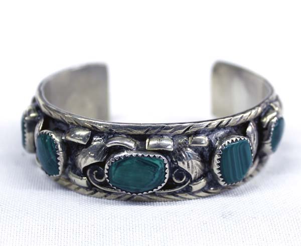 Navajo Old Pawn German Silver Malachite  Cuff Bracelet (1 of 3)