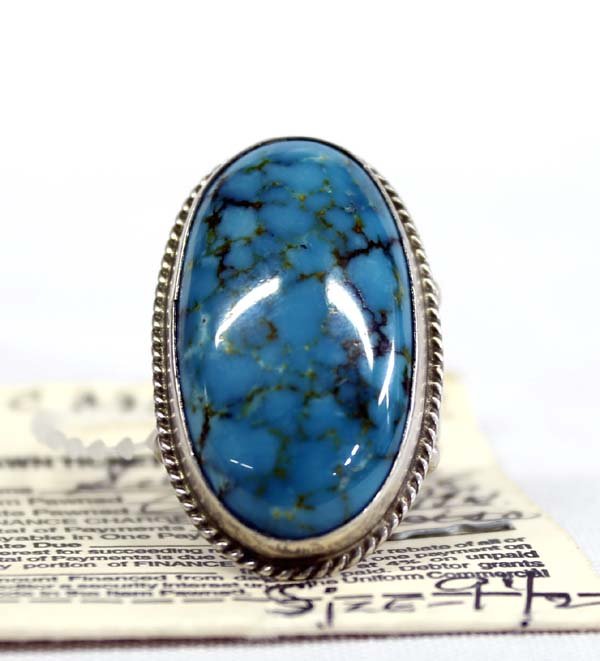 Navajo Old Pawn Sterling Turquoise Ring, Size 9.5 (1 of 3)
